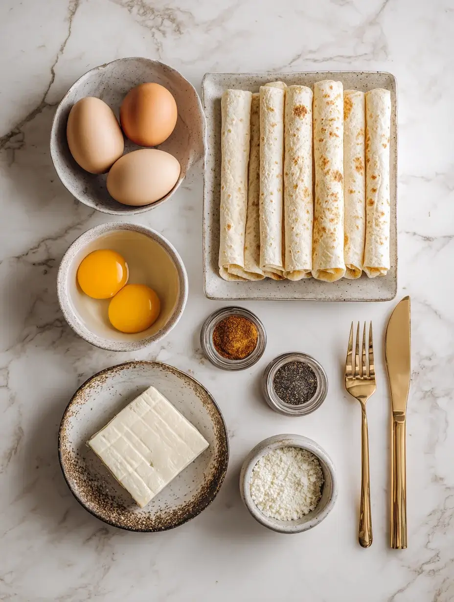 ingredients for tortilla mozzarella sticks on marble countertop