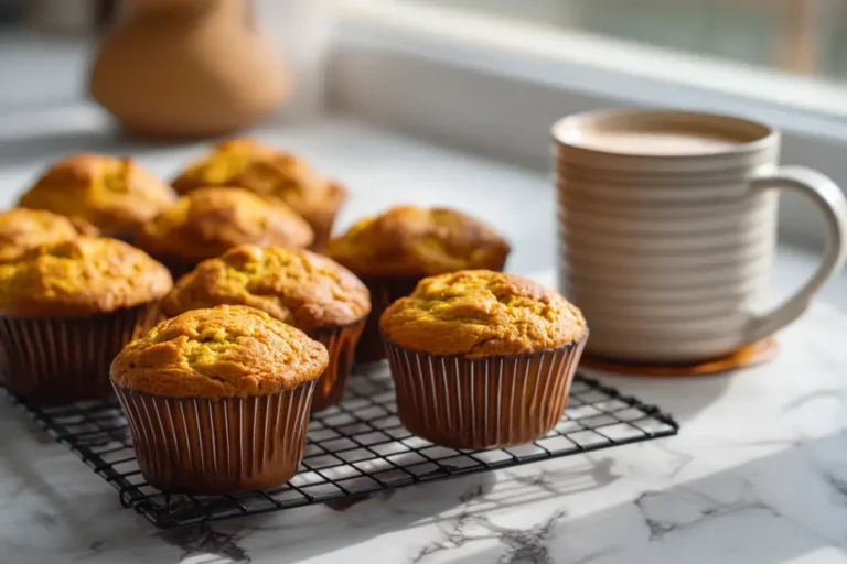 Pumpkin banana bread muffins cooling on tray