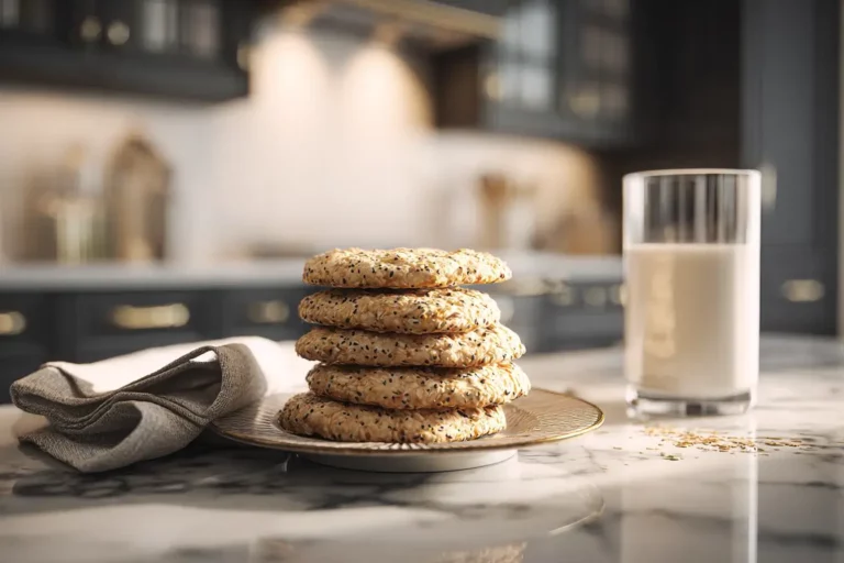 Greek yogurt chia seed cookies on marble countertop