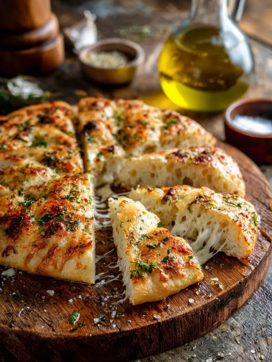  sliced sourdough focaccia with 4 cheese served