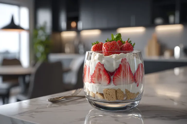 Strawberry Delight DTI dessert on marble counter