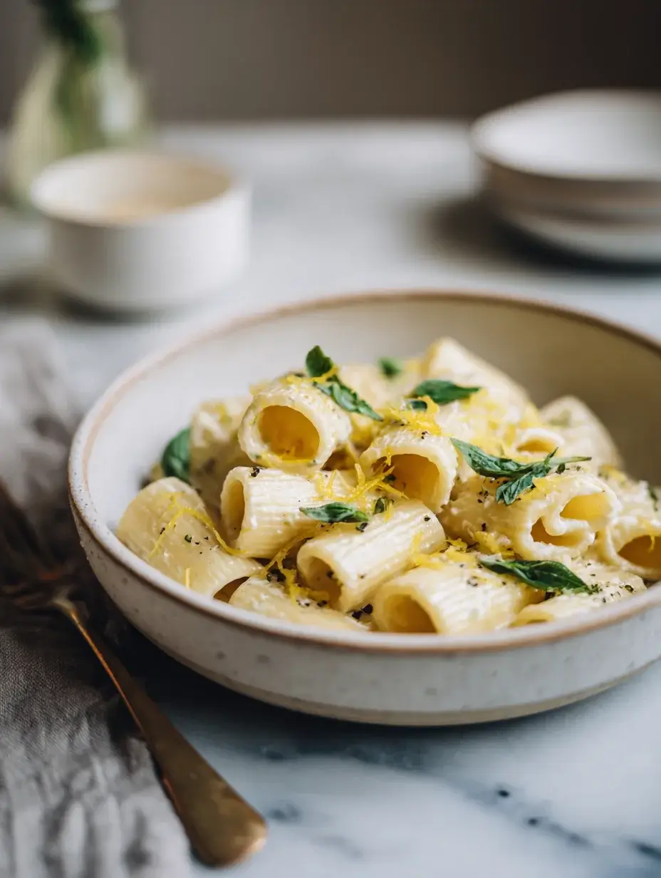  plated ricotta and lemon mezzi rigatoni