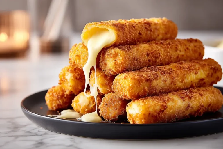 tortilla mozzarella sticks on plate with cheese pull