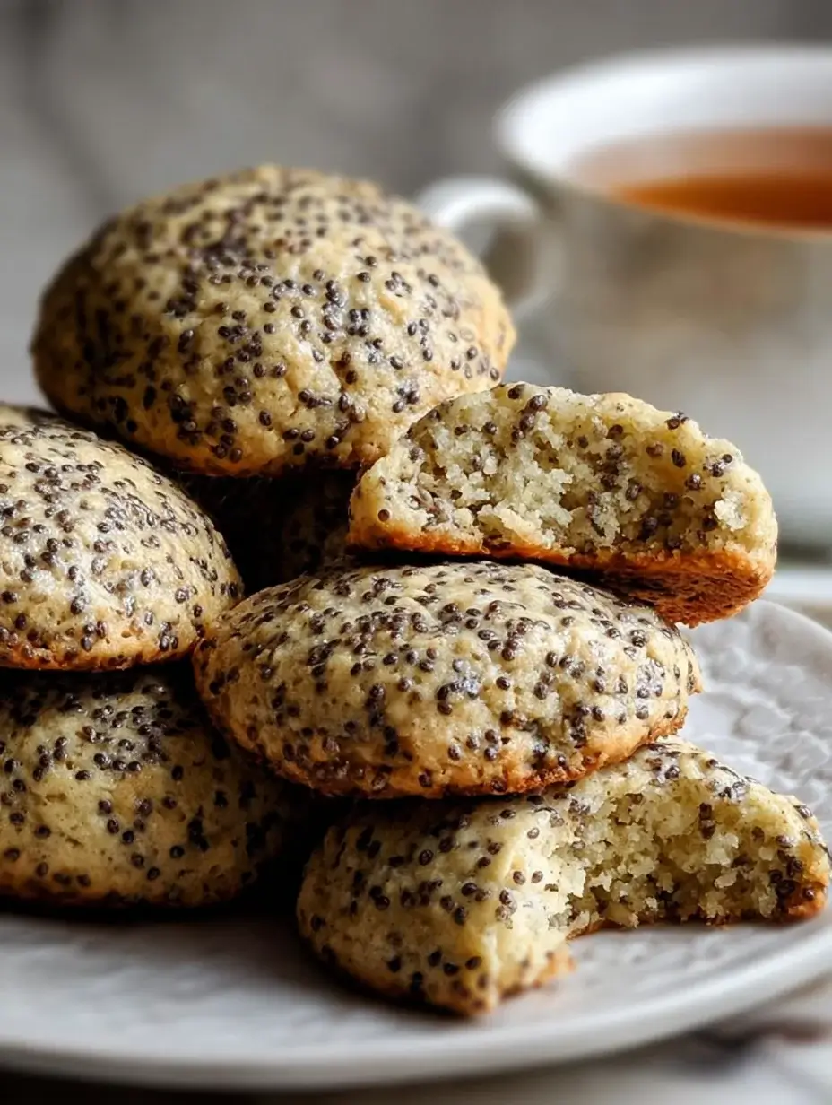 Soft Greek yogurt chia seed cookies served with tea