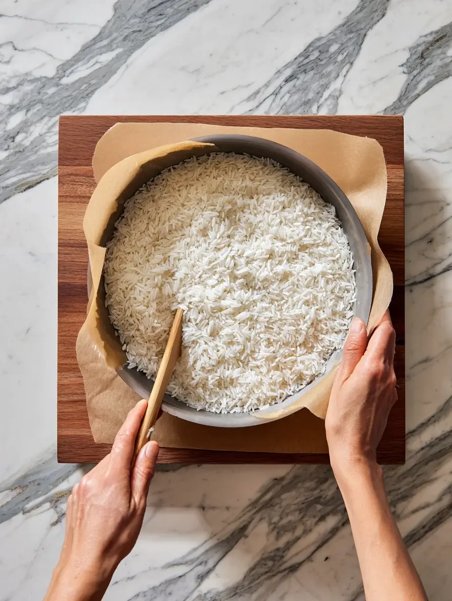 pressing rice for crispy squares