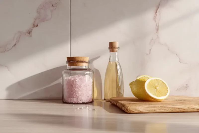 Pink salt apple cider vinegar weight loss recipe in a modern kitchen