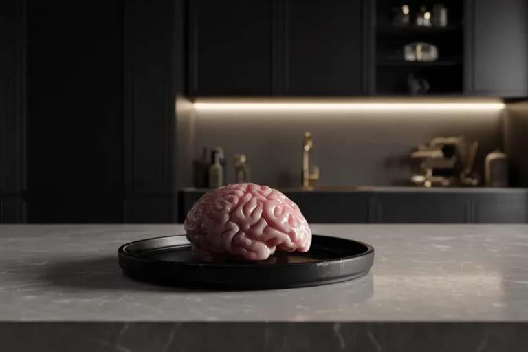 Gummy Halloween brain on ceramic plate