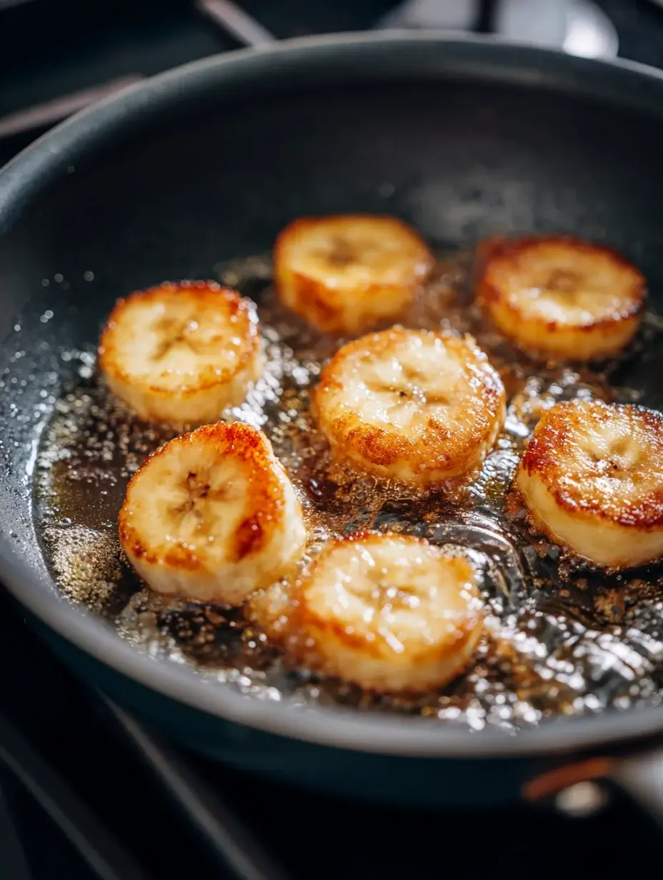 Bananas caramelising in a pan for oatmeal