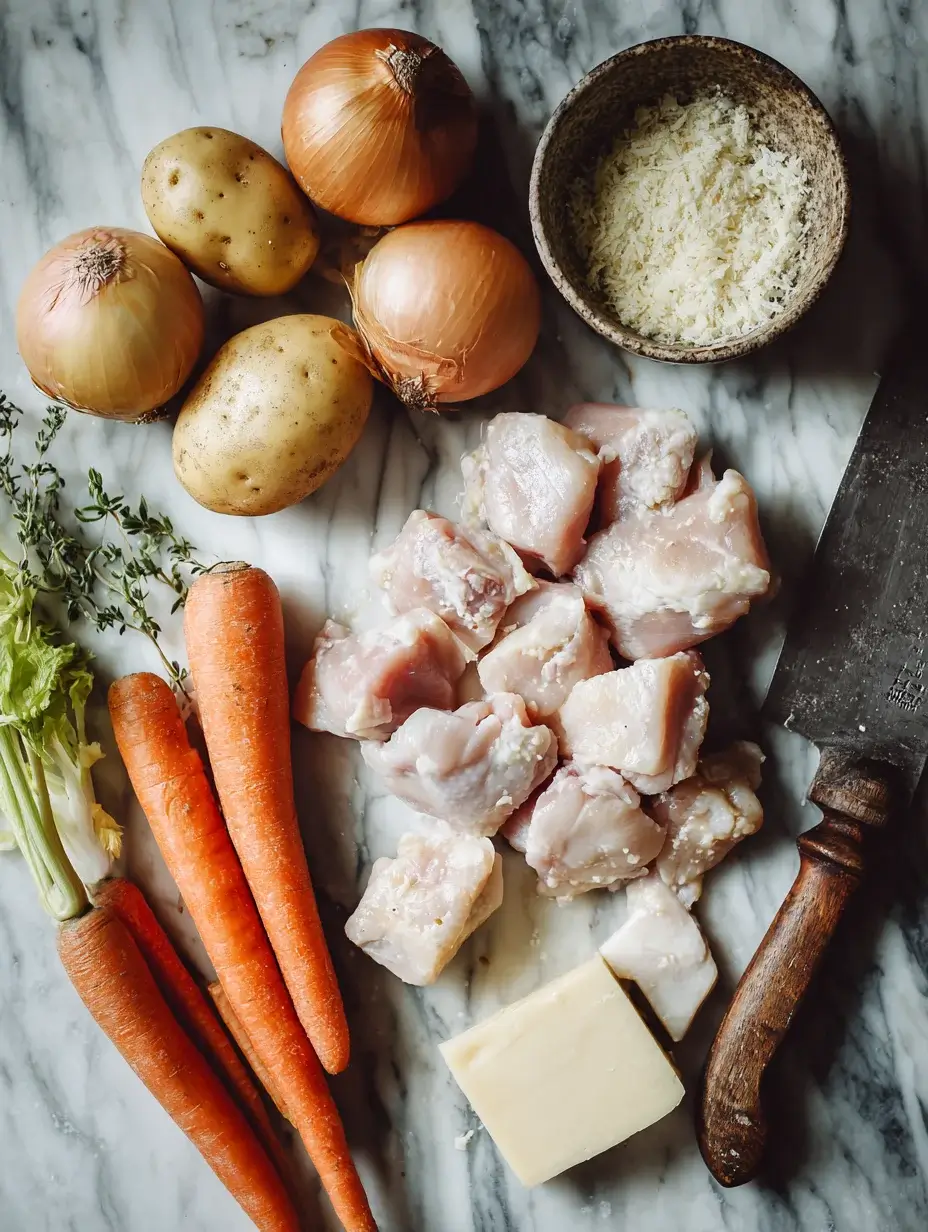 Ingredients for garlic parmesan chicken stew.