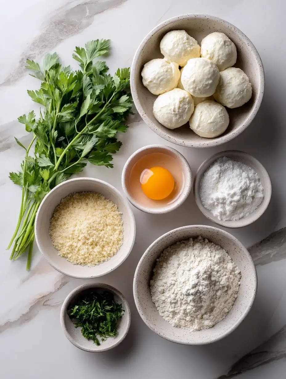 Mozzarella cheese balls ingredients laid out neatly