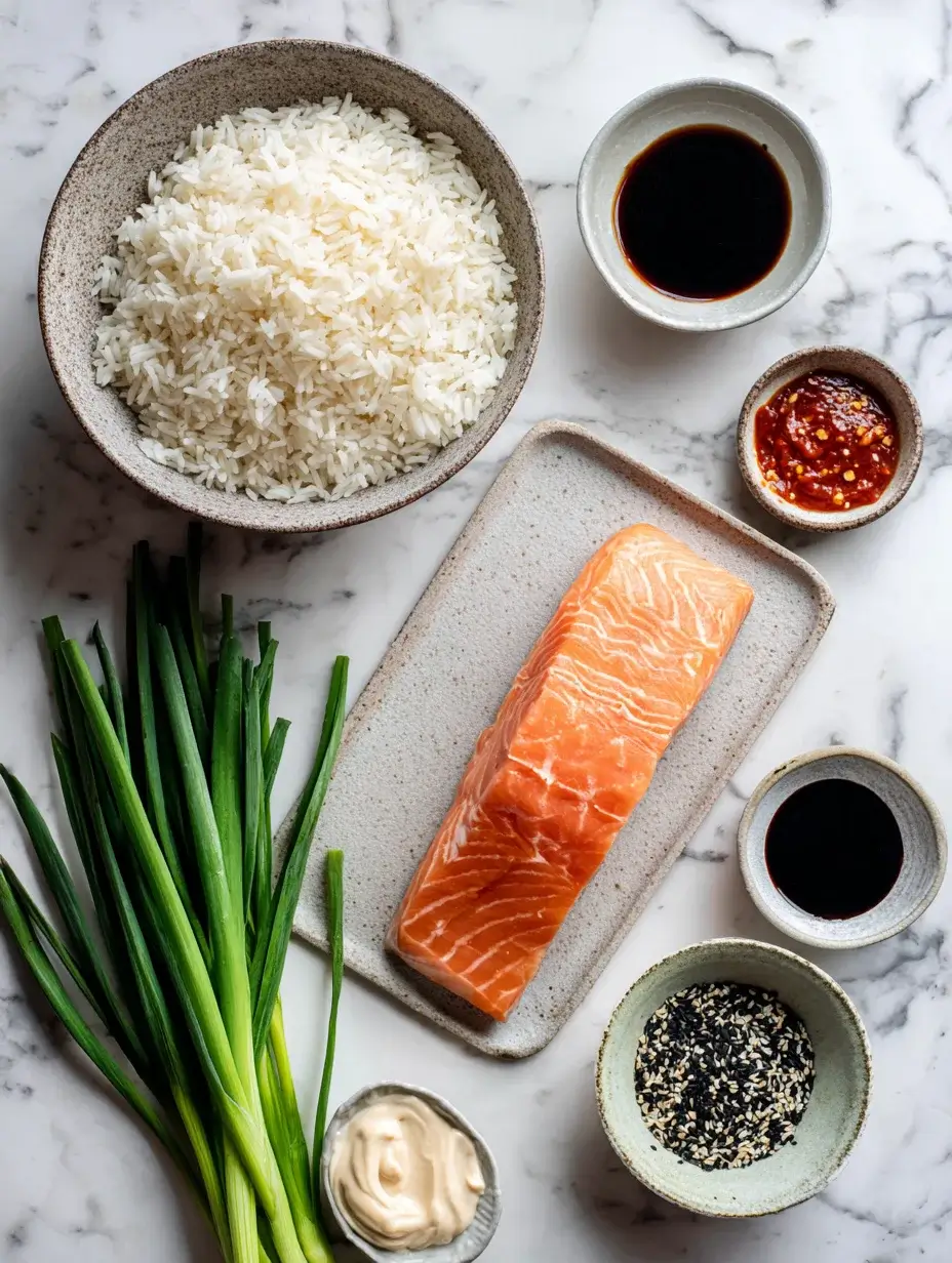ingredients for salmon crispy rice