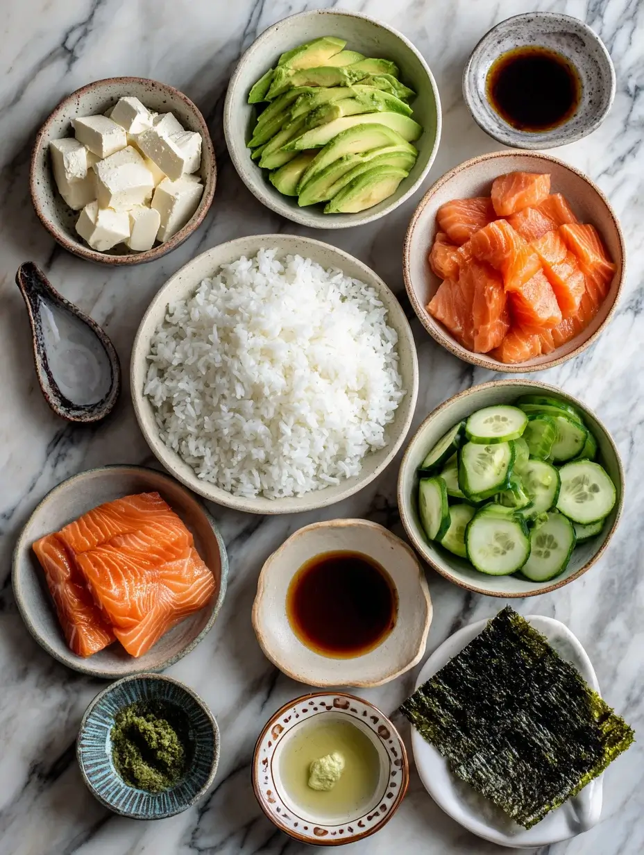 Sushi cake ingredients flat lay