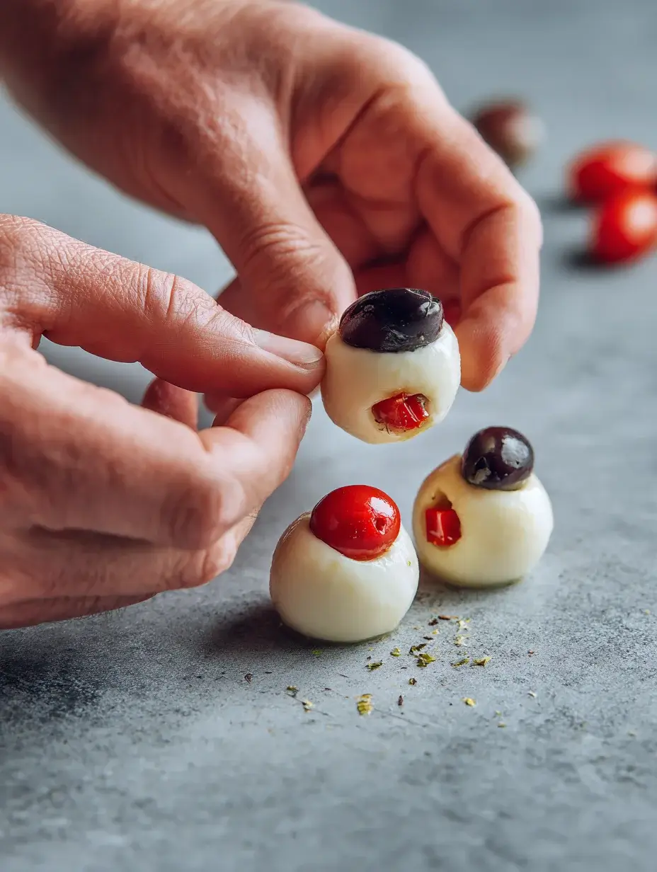 How to assemble antipasto eyeballs step-by-step