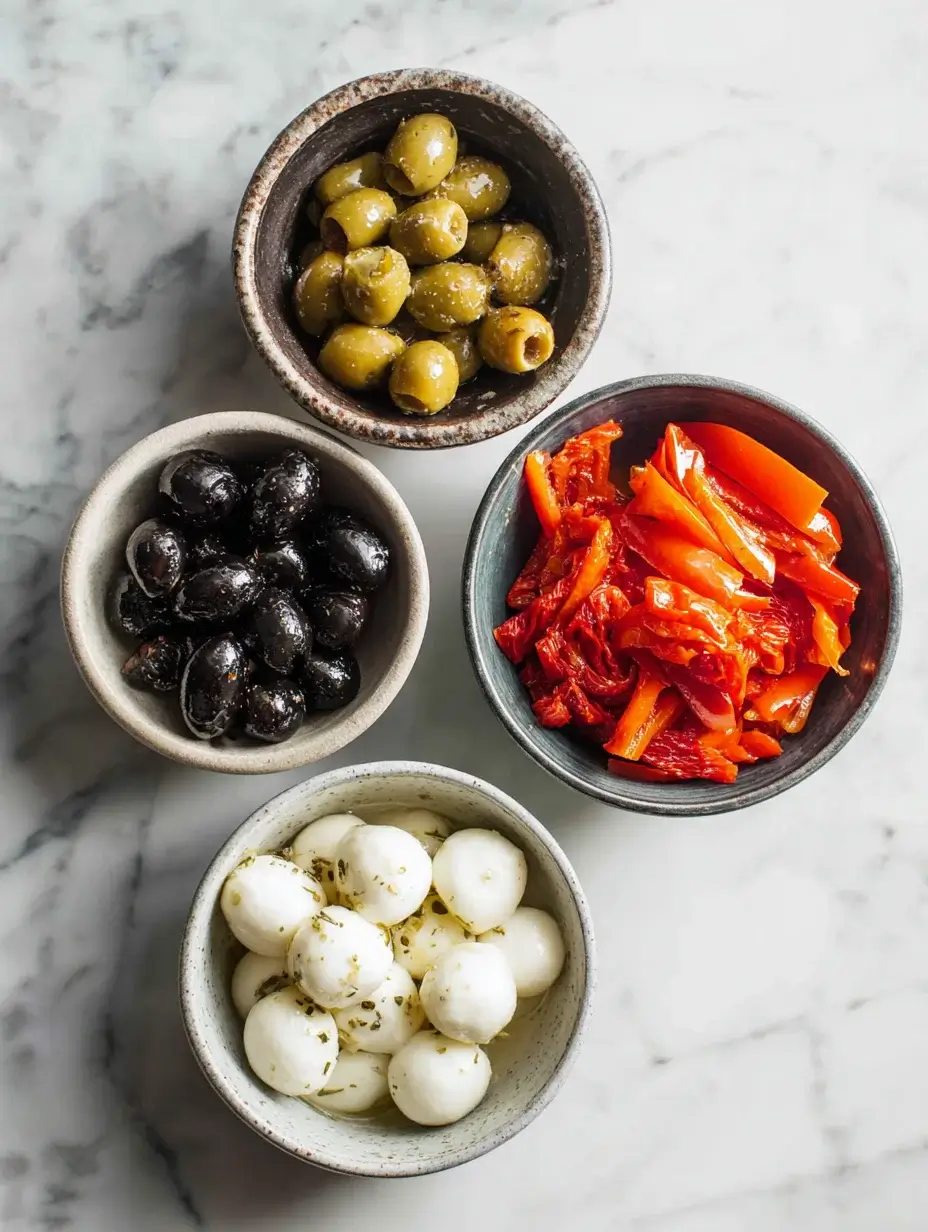 Ingredients for making antipasto eyeballs