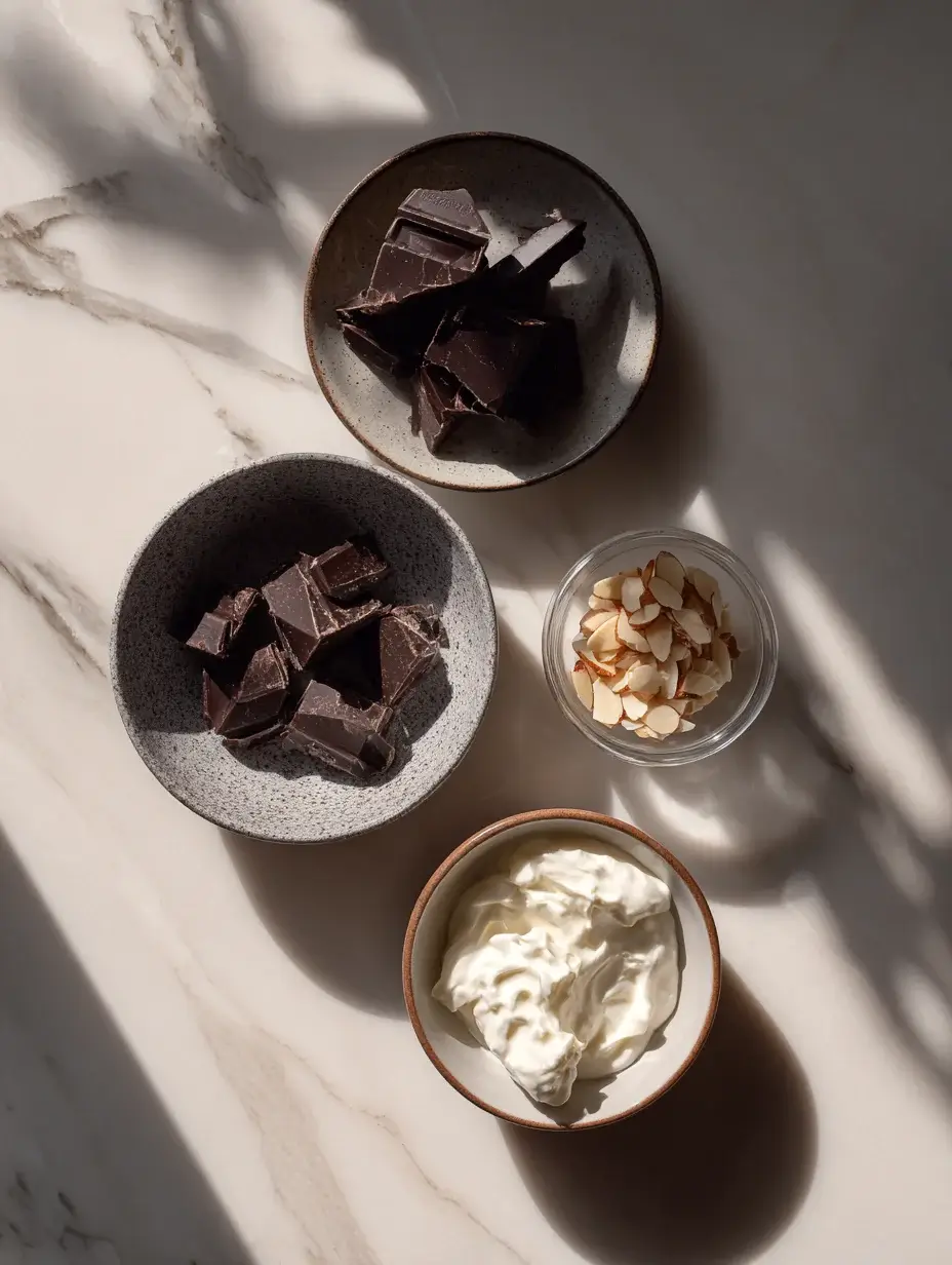 Ingredients for chocolate yogurt patties on marble counter