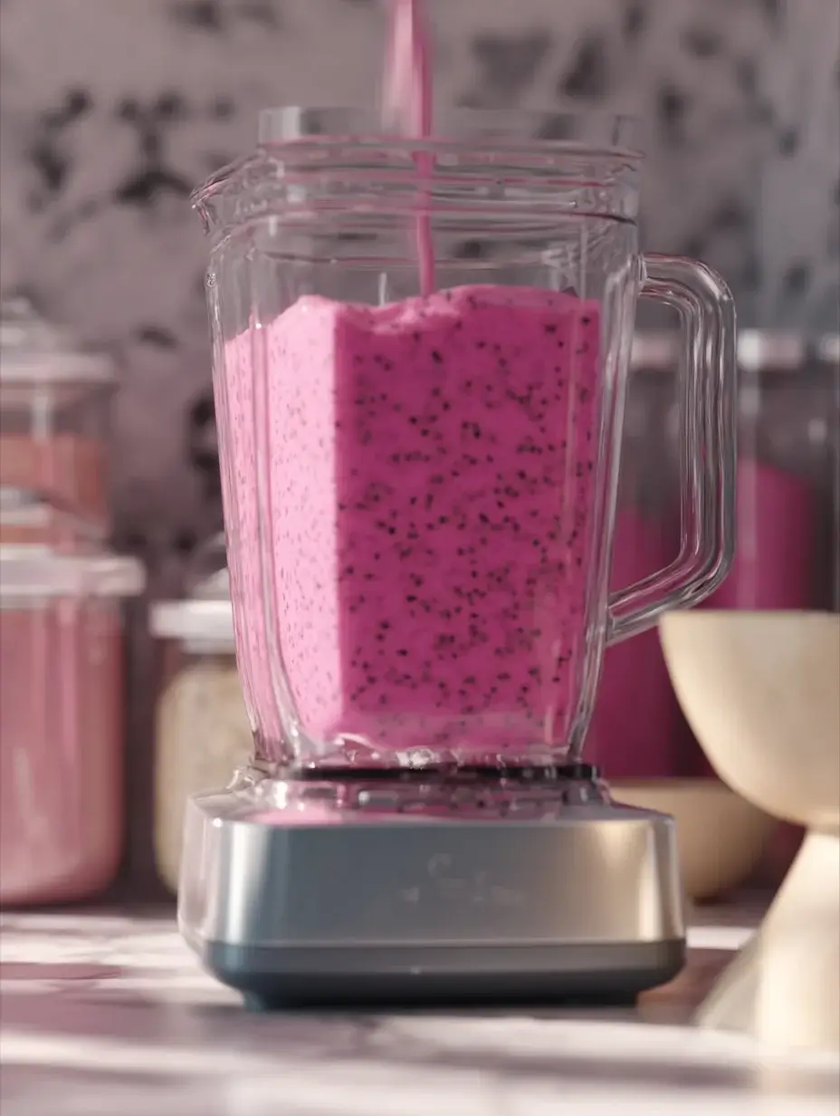 Pouring dragon fruit smoothie into bowl