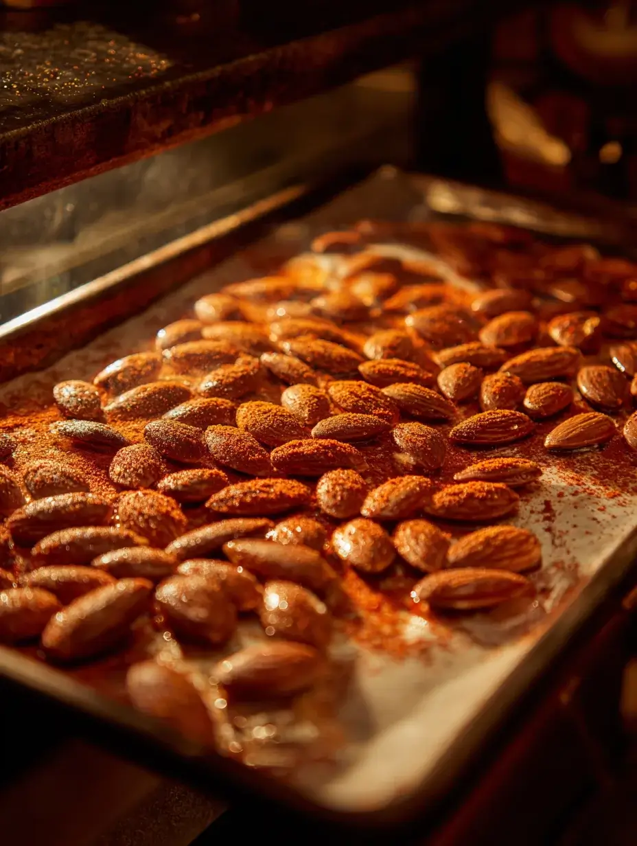 Toasting almonds with smoked paprika.