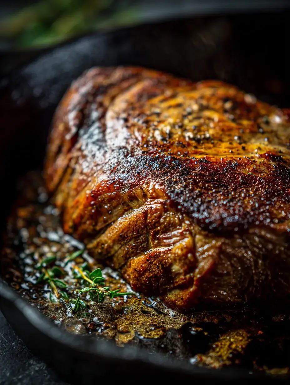 Searing beef in a skillet to develop deep flavor for Maple-Balsamic Pulled Beef.
