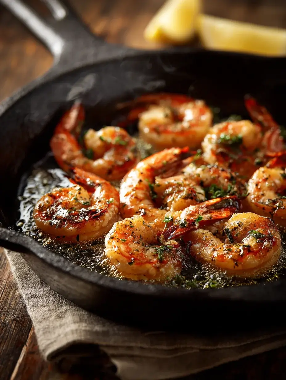 Shrimp searing in skillet for shrimp lollipops.