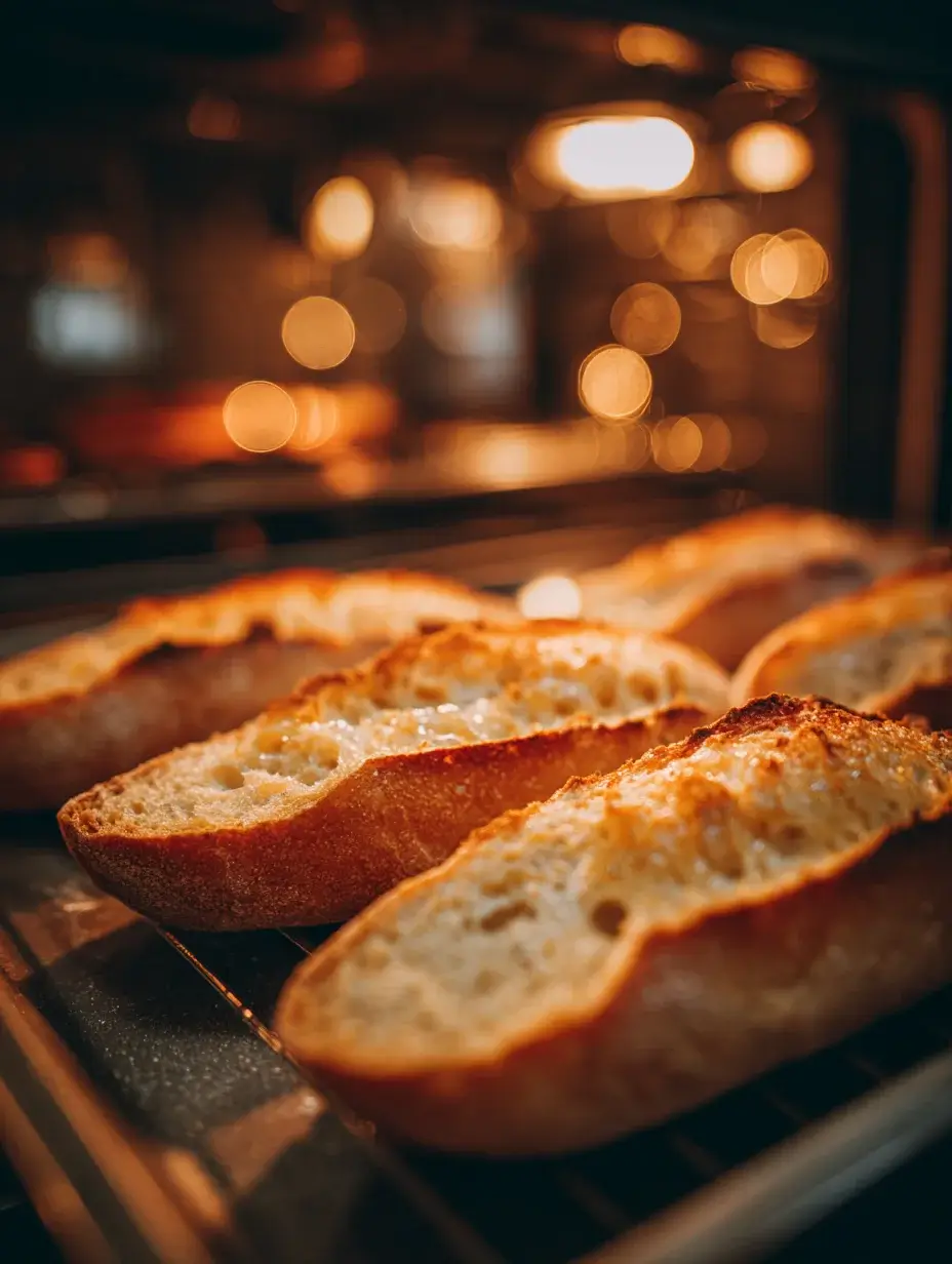 Toasting baguette slices for Beetroot and Goat Cheese Crostini