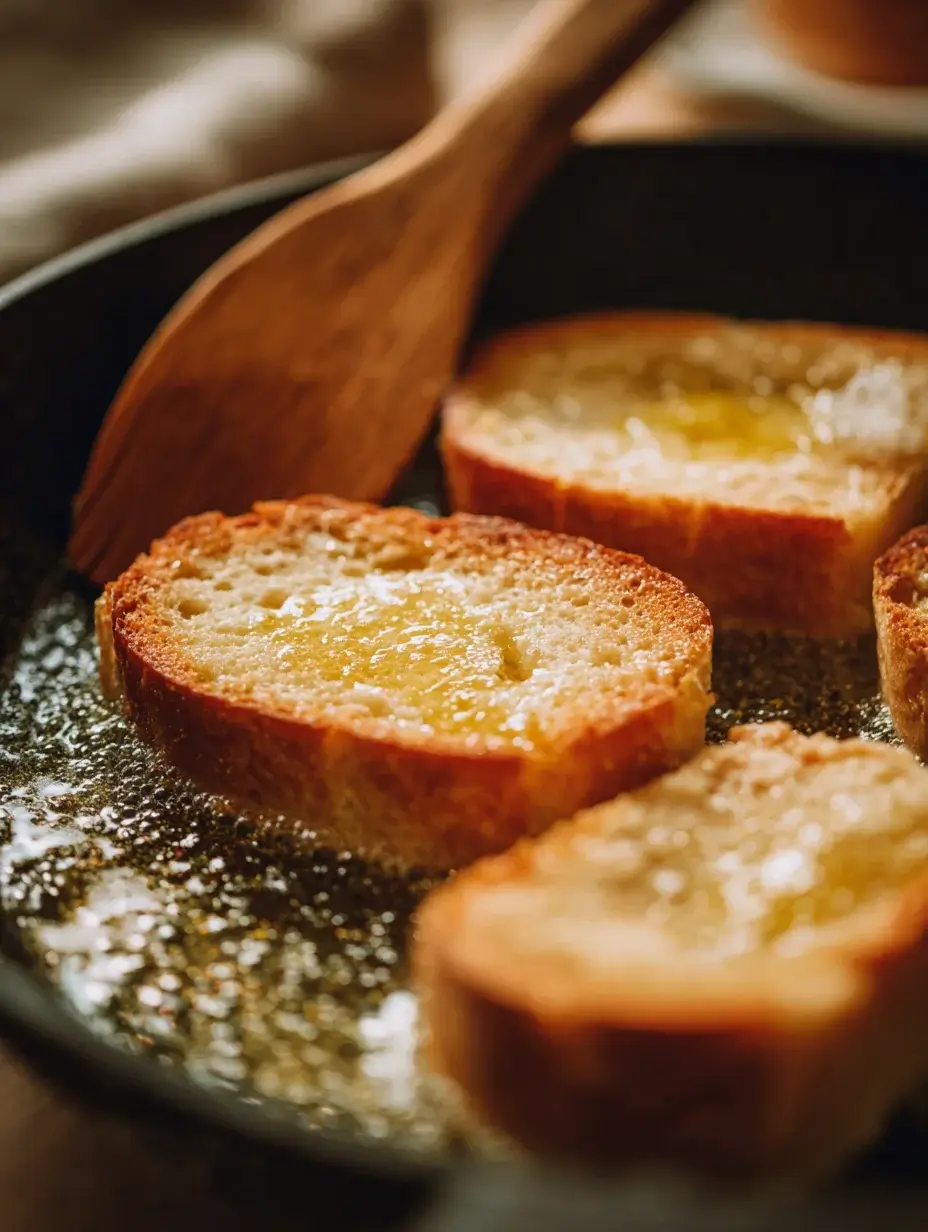 Toasting brioche slices for Salmon Tartare Brioche base.