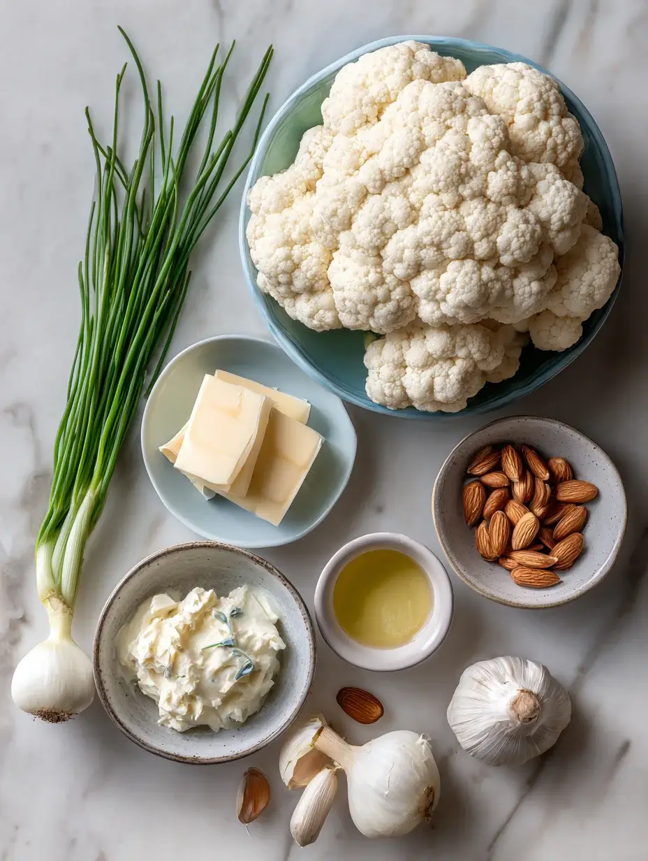 Ingredients for cauliflower velouté with smoked almonds.