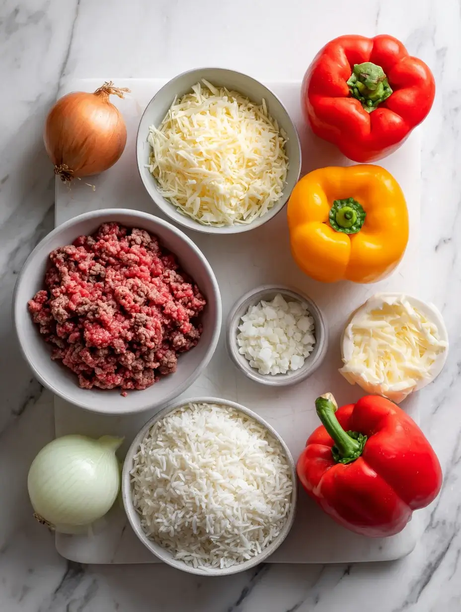 Ingredients for making healthy stuffed bell peppers.