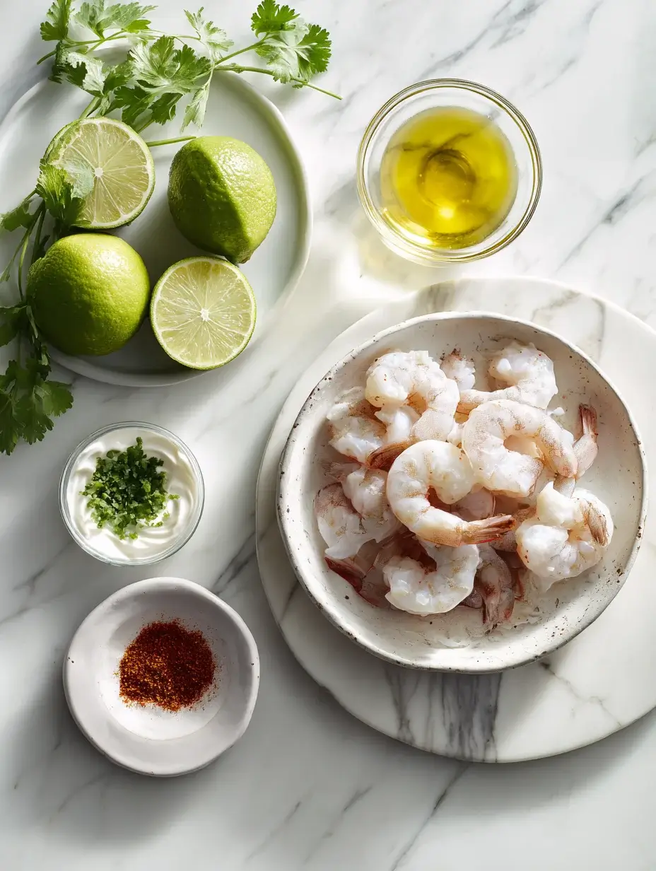 Shrimp lollipops with coconut–lime dip and paprika dust on marble platter.