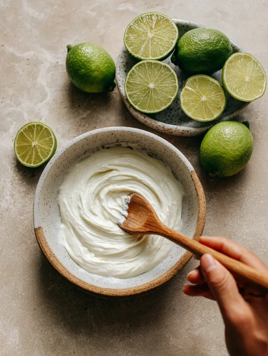 Whisking coconut–lime dip for shrimp lollipops.
