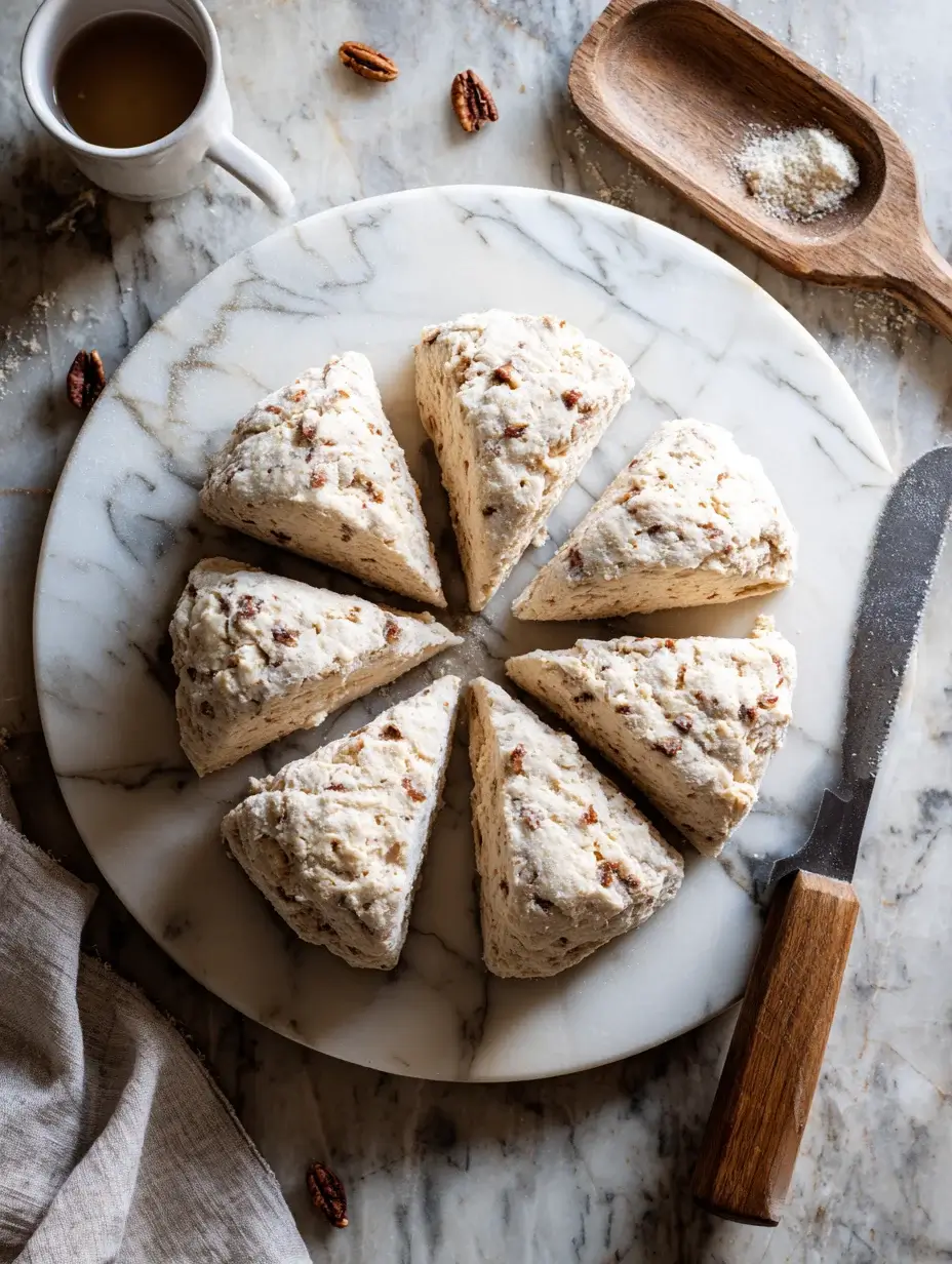 Cutting cinnamon chip scone dough into triangles