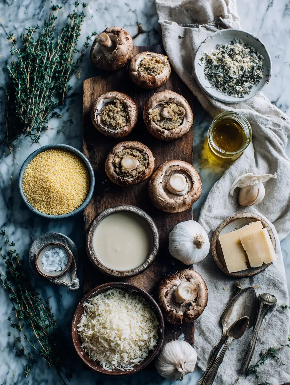 Ingredients for mini polenta cakes with mushroom duxelles and truffle foam