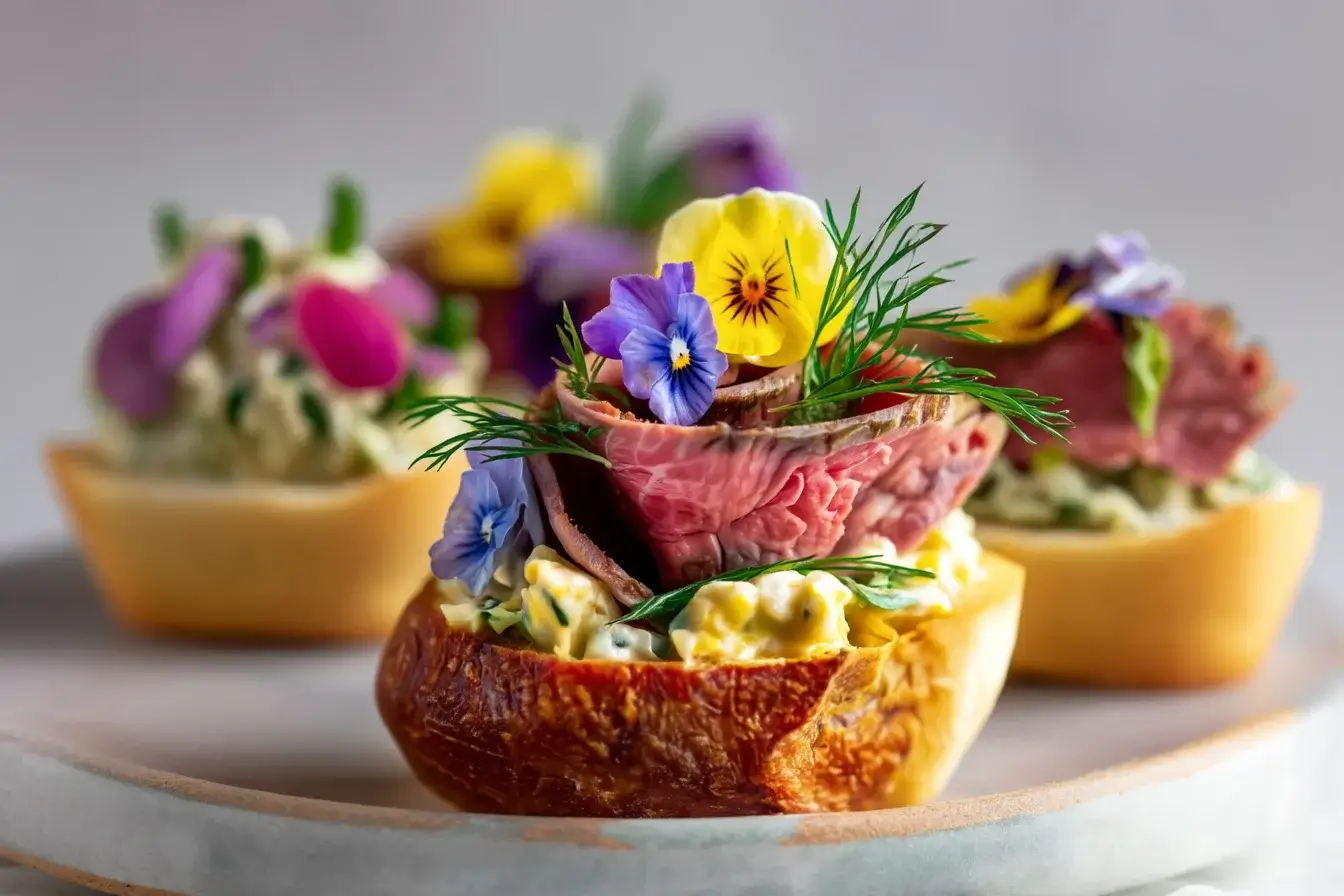 Beef Rose Canapé with Herbed Egg Salad