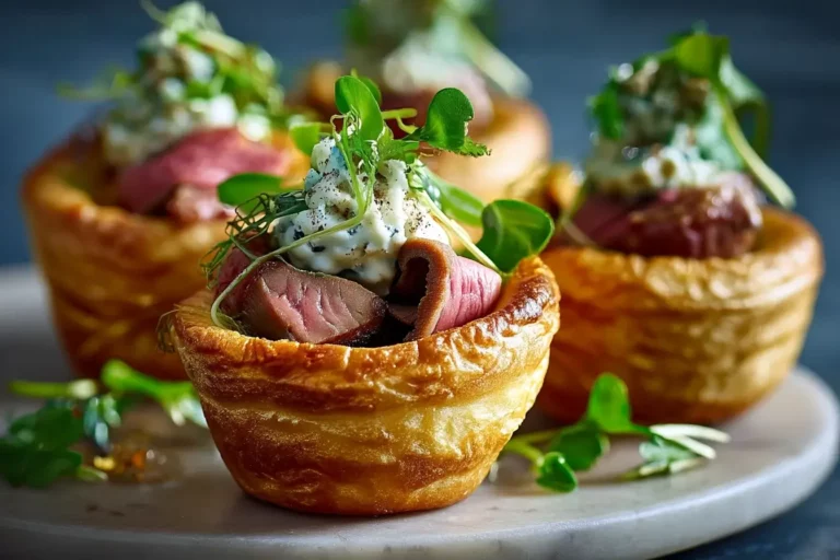 Mini Yorkshire Bites with Roast Beef and Dijon Mousse on Marble