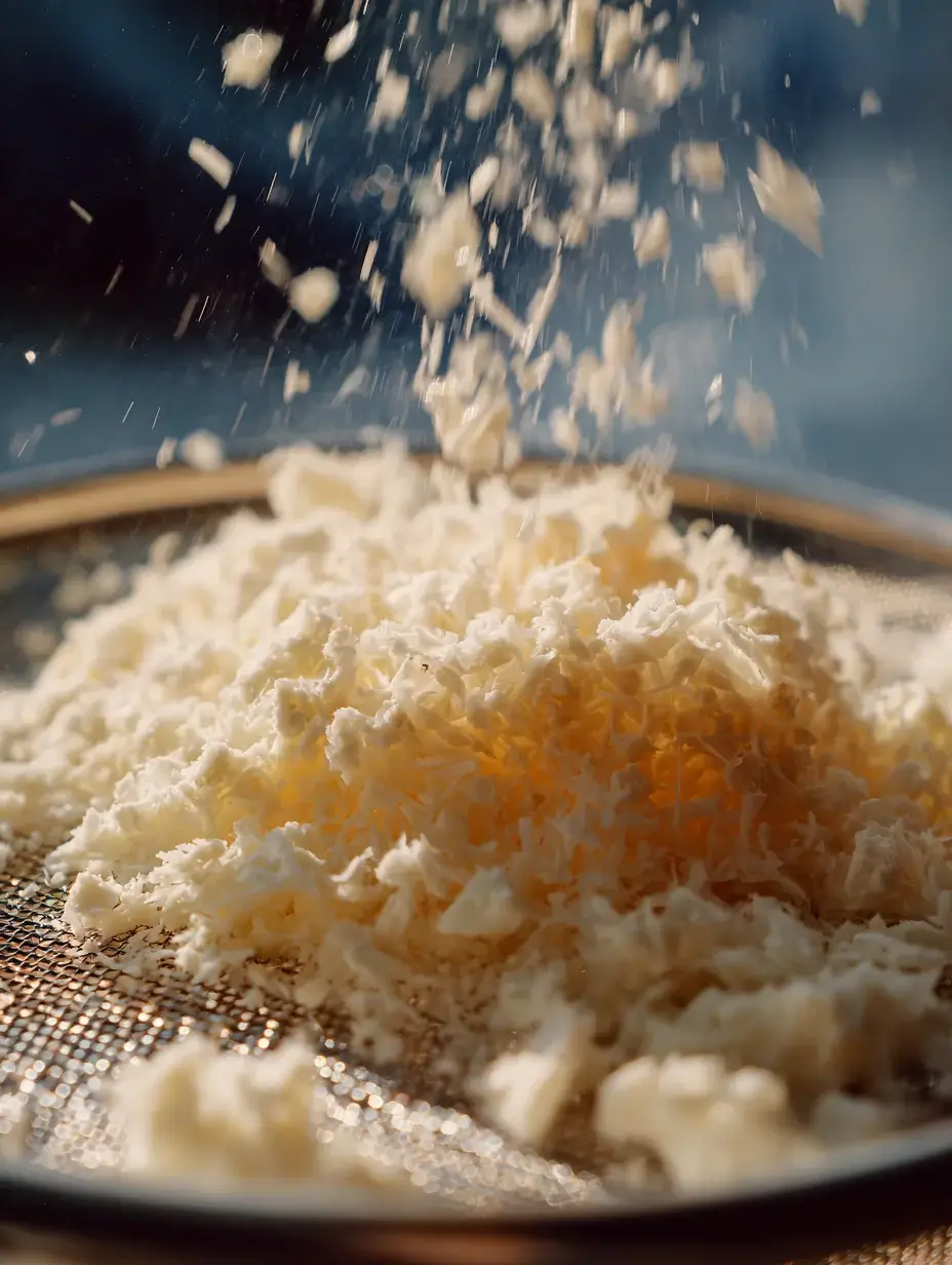 Goat cheese being grated into delicate flakes for beetroot risotto.