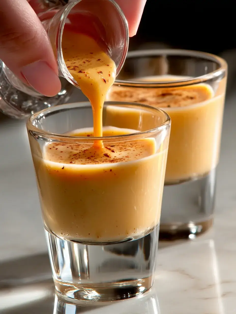 Assembling grilled shrimp skewers with spicy cream sauce shooters.