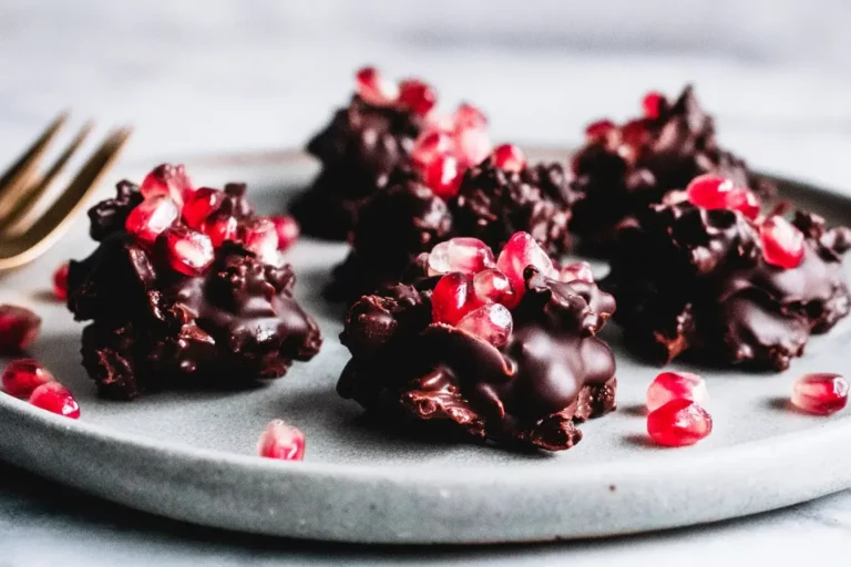 Pomegranate chocolate clusters on marble countertop