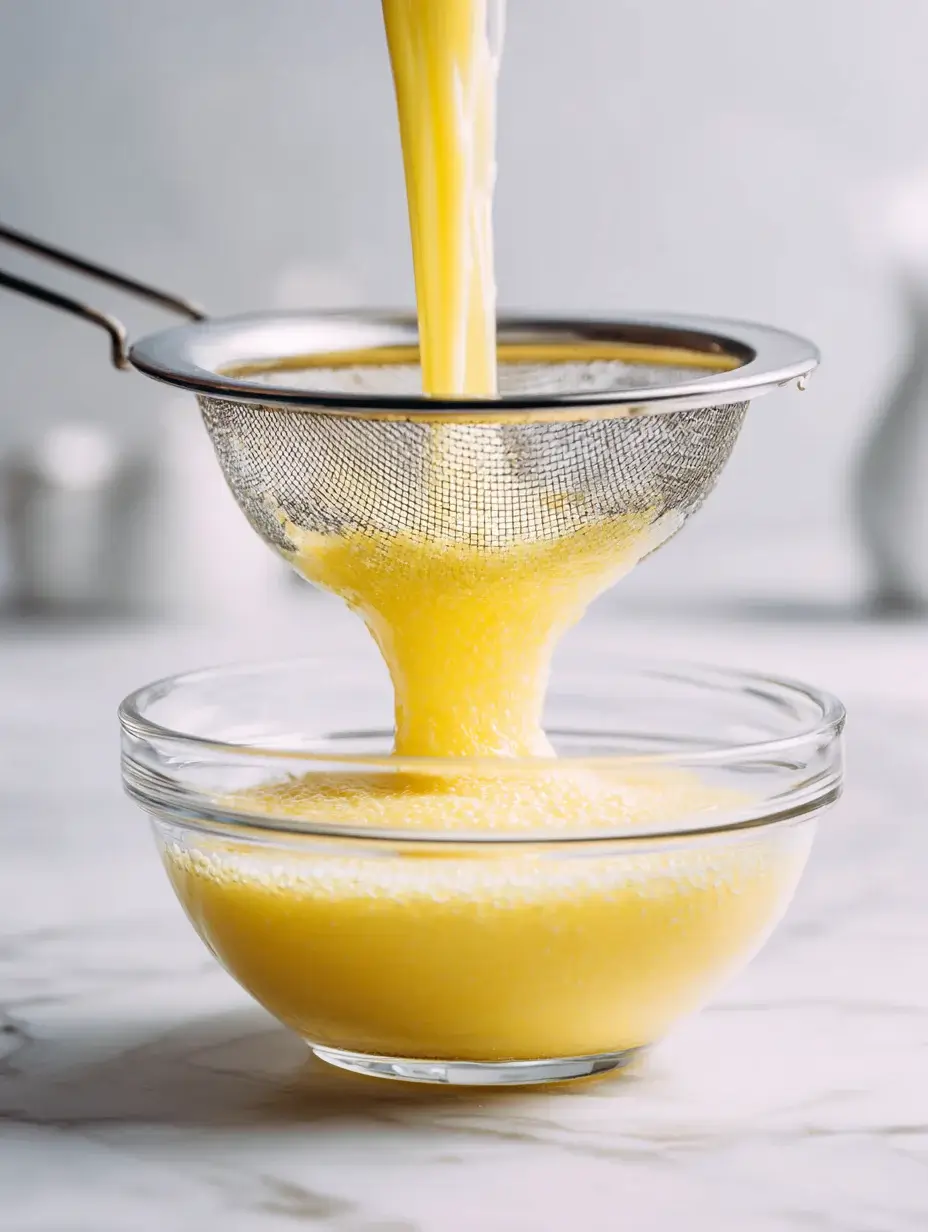 Straining corn essence for mahi-mahi recipe.