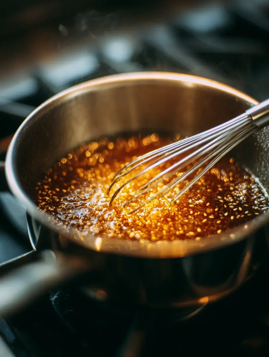Making sesame caramel for roasted quail