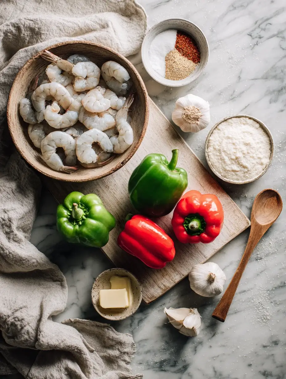 Fresh ingredients for Louisiana Shrimp & Grits.
