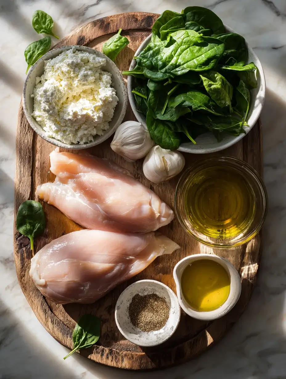 Ingredients for Chicken Roulade Slice laid out on marble counter