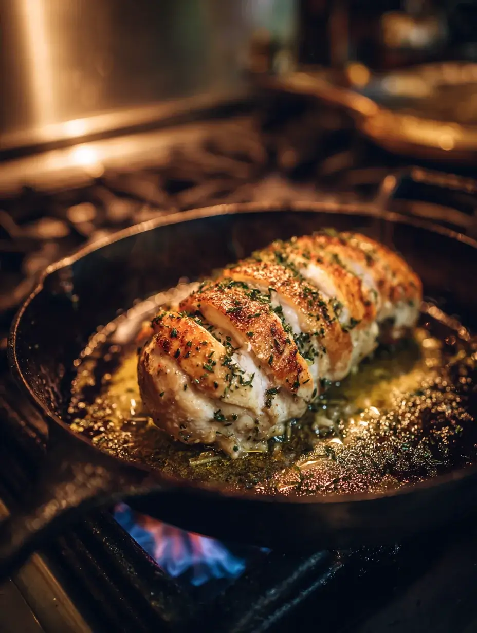 Chicken Ballotine Bites searing in a skillet until golden brown before baking.