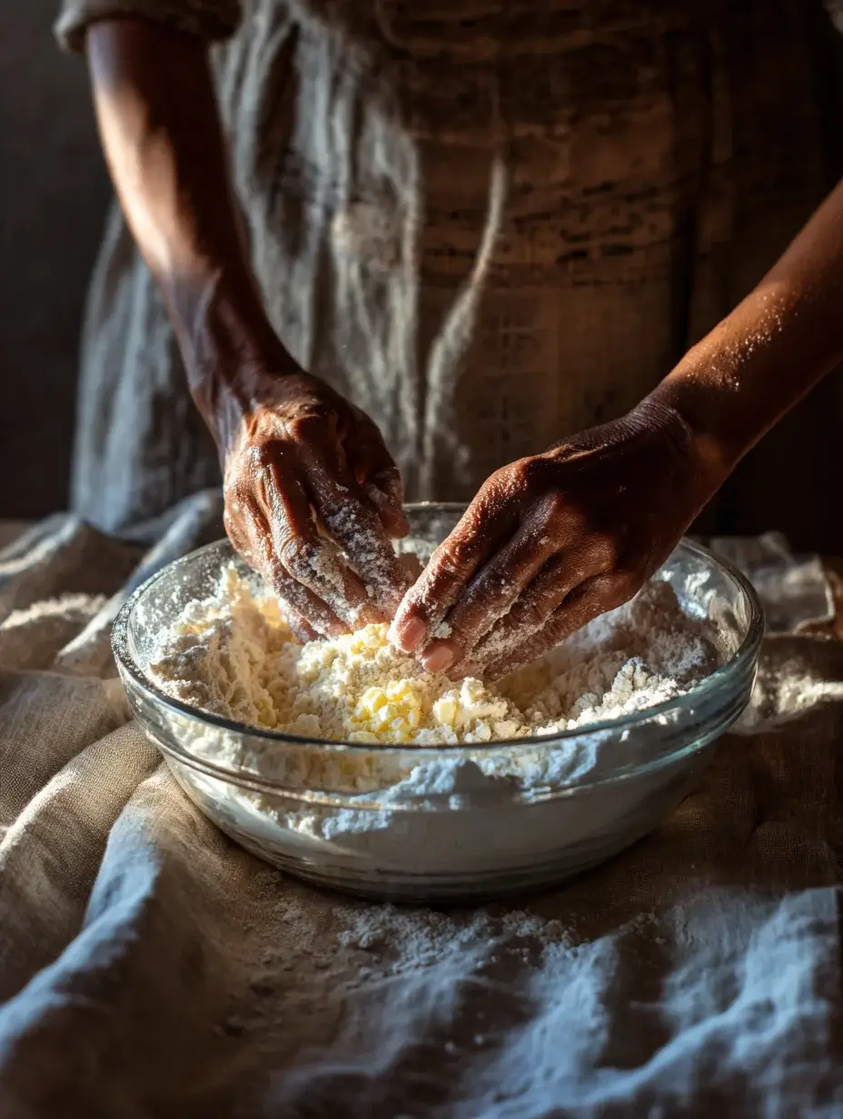 Mixing cold butter into flour for Mary O’s Scones.