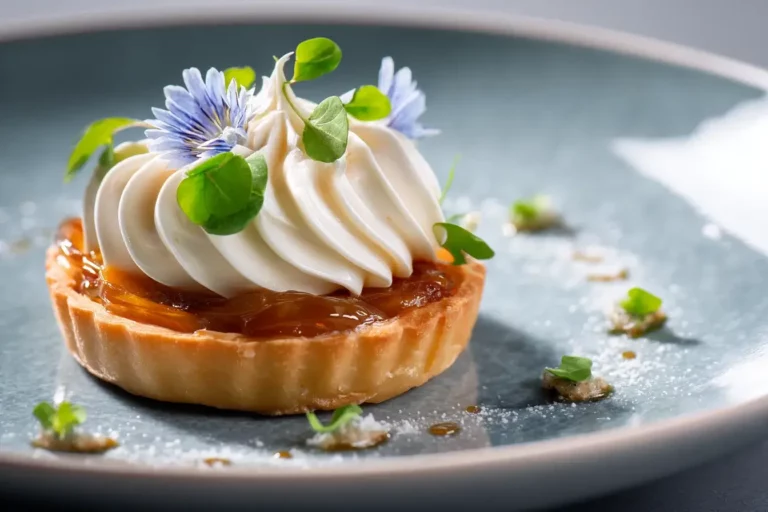 Caramelized Onion Tartlet with Goat Cheese Mousse and Basil Blossom