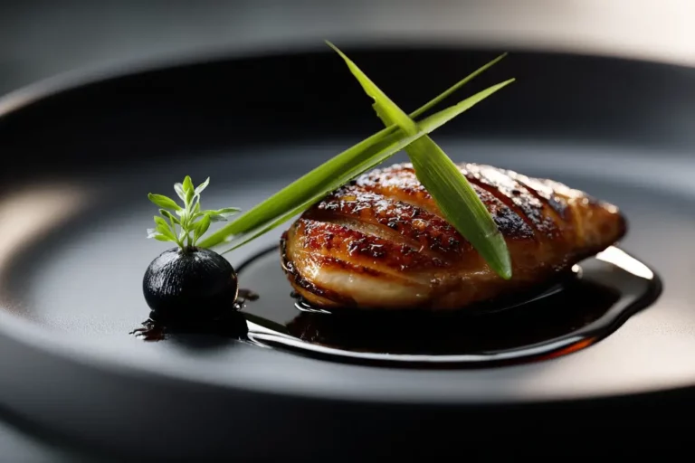 Roasted Quail Breast with Sesame Caramel and Charred Scallions