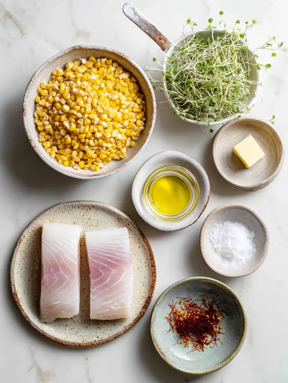 Ingredients for mahi-mahi with corn and saffron.