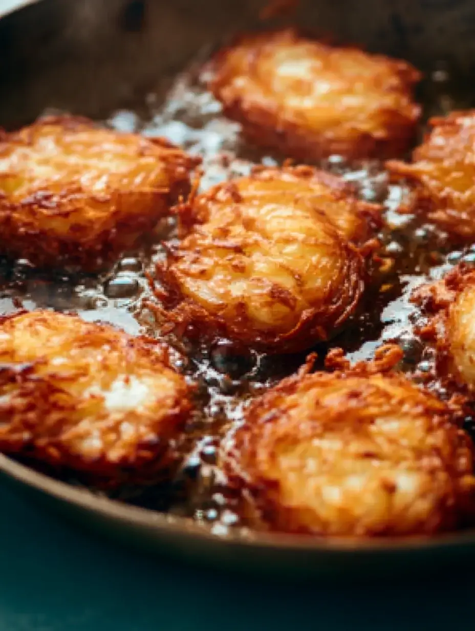 Potato crowns frying until golden and crispy.
