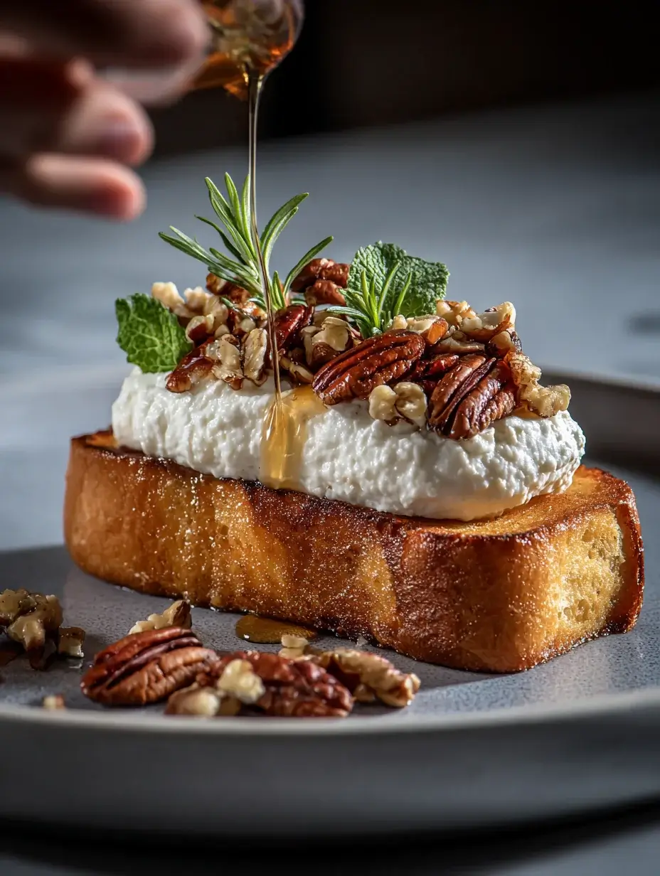 Assembling Maple–Pecan Brioche Bites with whipped ricotta and maple drizzle.