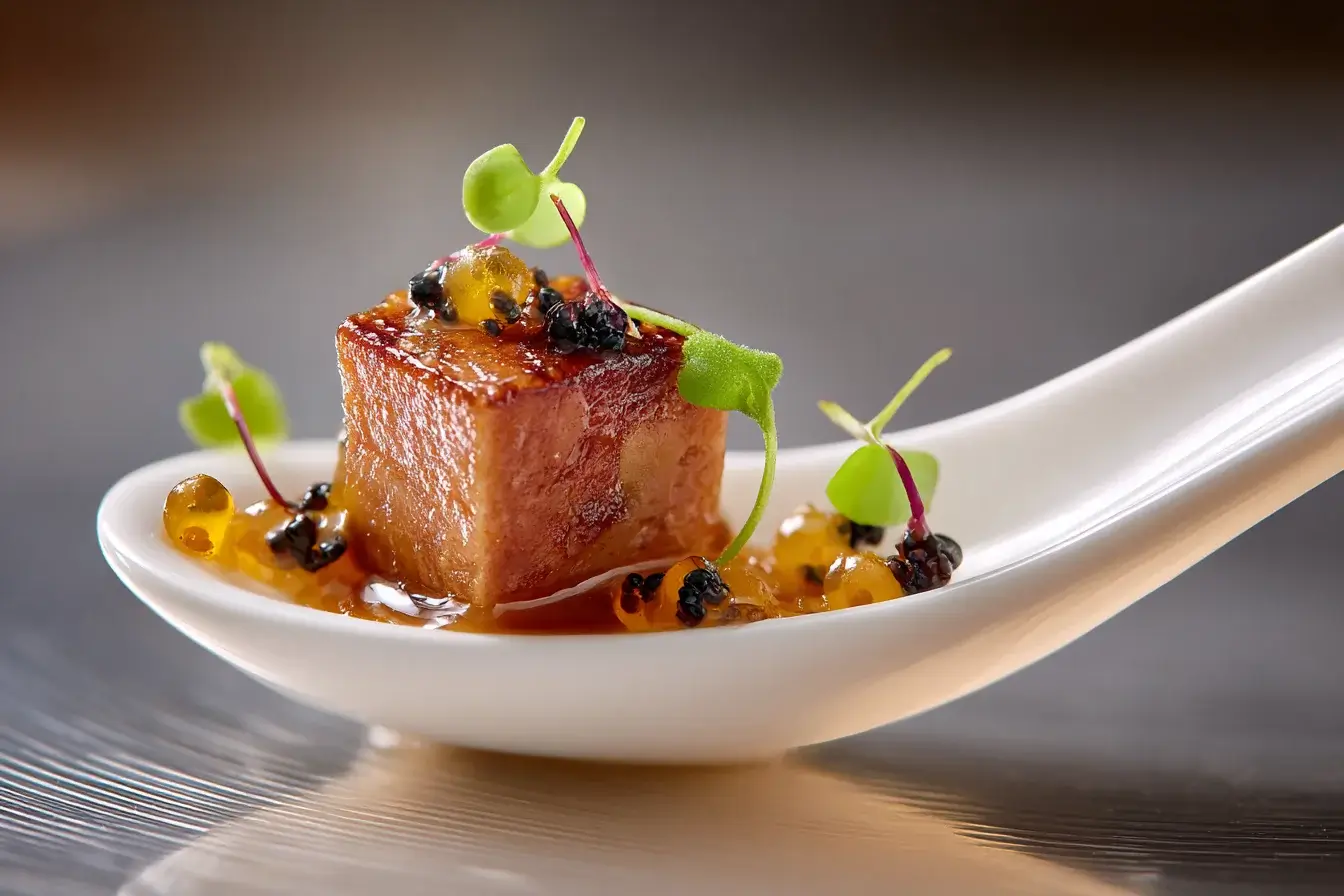 Amuse-Bouche of Foie Gras with Poached Pear and Salted Caramel