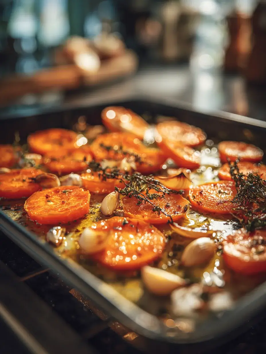 Roasting carrots for the creamy carrot purée.