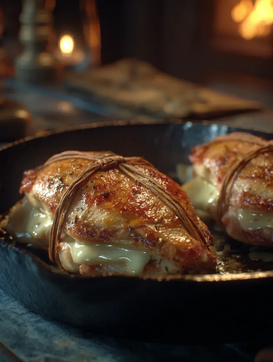 Stuffing and searing chicken for Chicken Supreme with Brie Core.